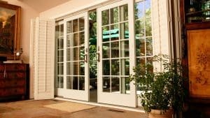 Beautiful sliding French patio doors leading out to a patio.