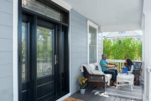 Family talking about door security features